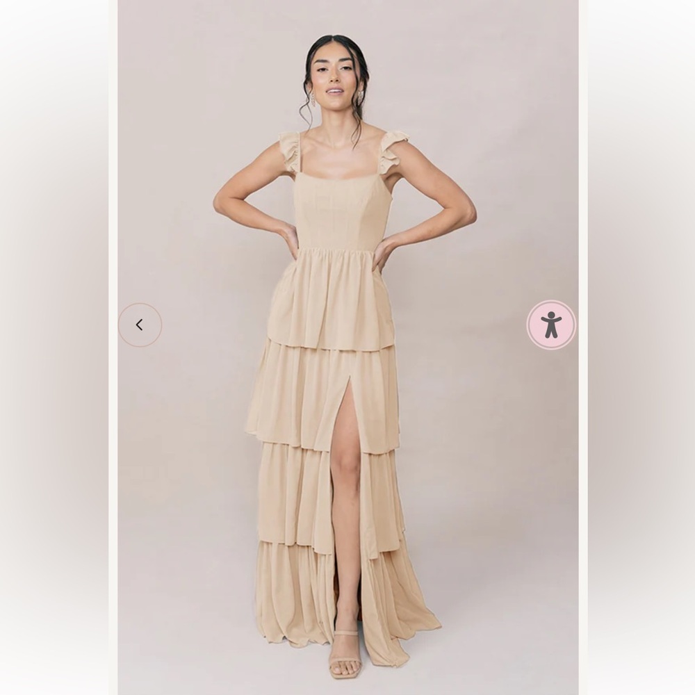 Revelry Poppy Chiffon Bridesmaid Dress Champagne Size 6 40”
